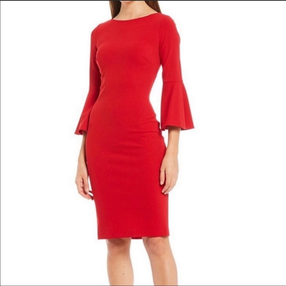 Calvin Klein Red Bell Sleeves Cocktail Dress, SZ 4